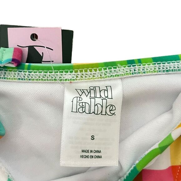 NWT Wild Fable Junior’s 2 Piece Multicolor Plaid Swimsuit, Low Rise High Leg, S - Picture 9 of 10